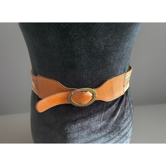 Lucky Penny Leather Belt Brass Beads Back Buckle Size Medium Bohemian - Picture 3 of 7